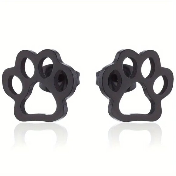 Paw Print Stainless Steel Stud Earrings #1365 - Picture 6 of 7